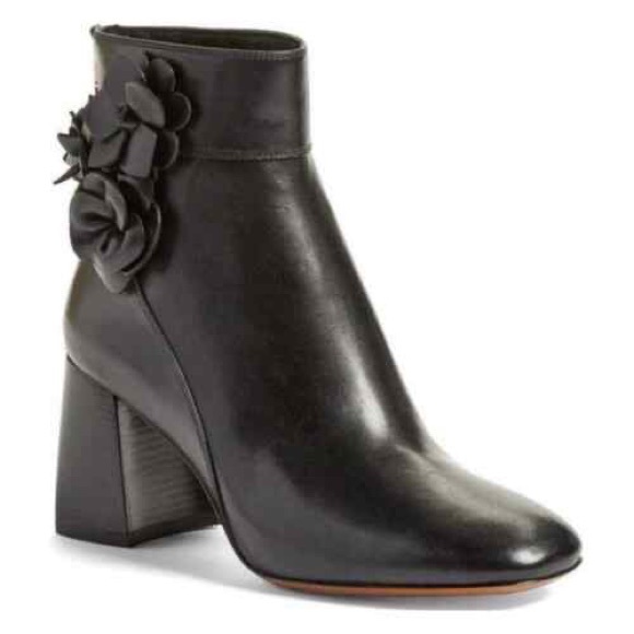 TORY BURCH BLOSSOM CALF LEATHER ANKLE BOOTIES BLK SZ 7.5 - Picture 2 of 16